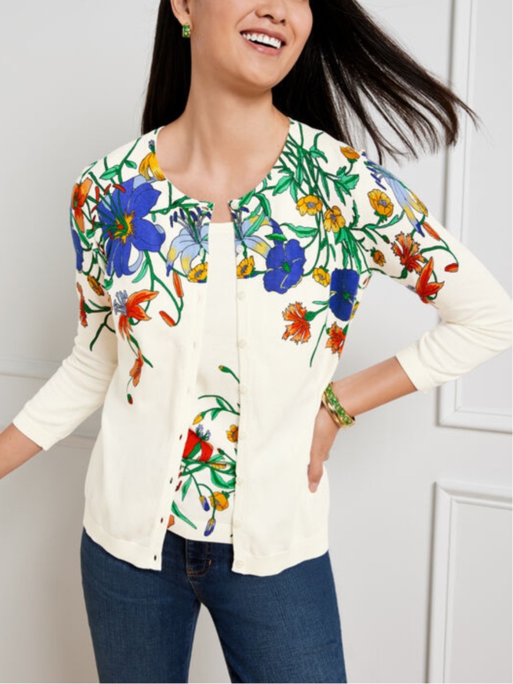 Talbots Women L Vivid Botanical Floral 2-Piece Charming Shell And Cardigan Set